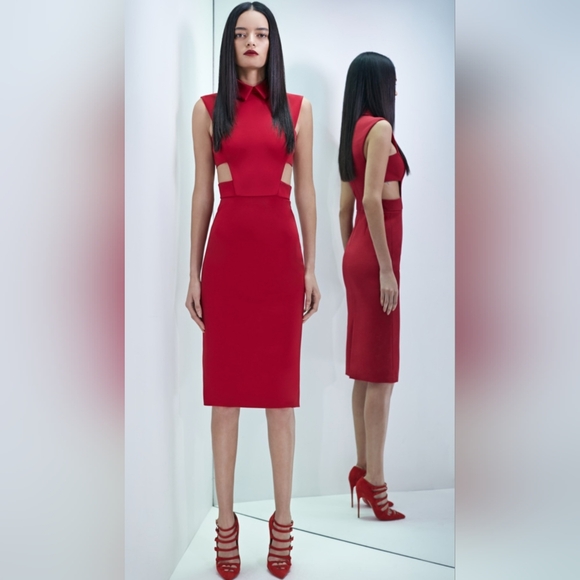 CUSHNIE ET OCHS Collared Red Sleeveless Dress - 8 - Picture 1 of 14